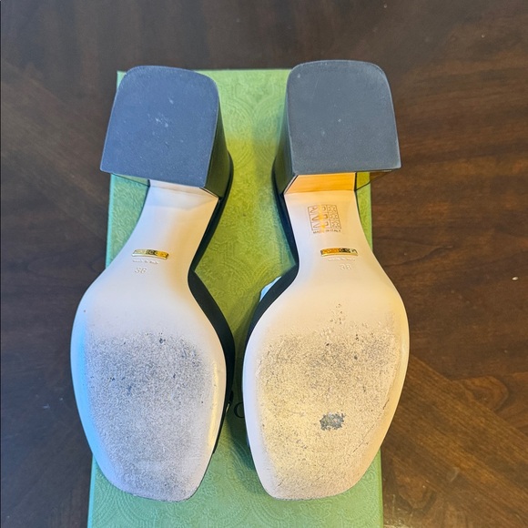 Gucci Black Leather Gold Horsebit Block Heel Mules - Picture 4 of 7